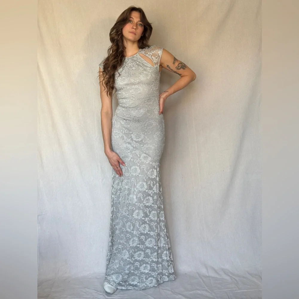 Vintage Y2K Silver Mermaid Bodycon Keyhole Dress - Picture 9 of 9